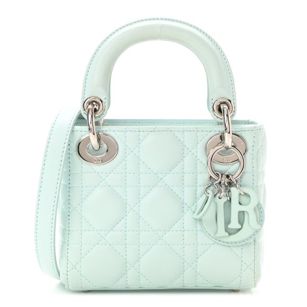 CHRISTIAN DIOR Lambskin Cannage Micro Lady Dior Turquoise