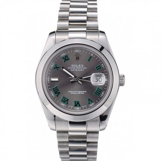 Replica Rolex DateJust Clone Polished Stainless Steel Bezel Grey Dial 42000